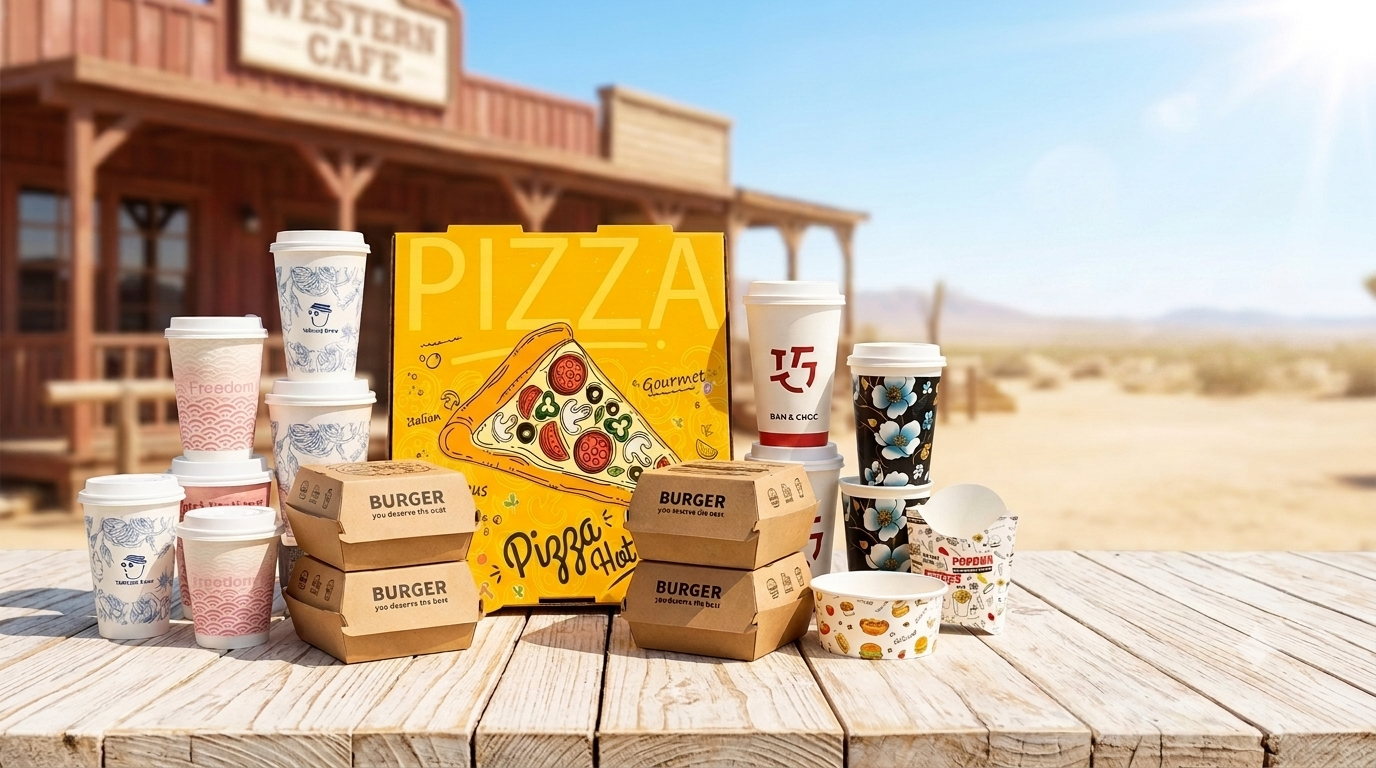 Branded cups and pizza boxes for restaurants