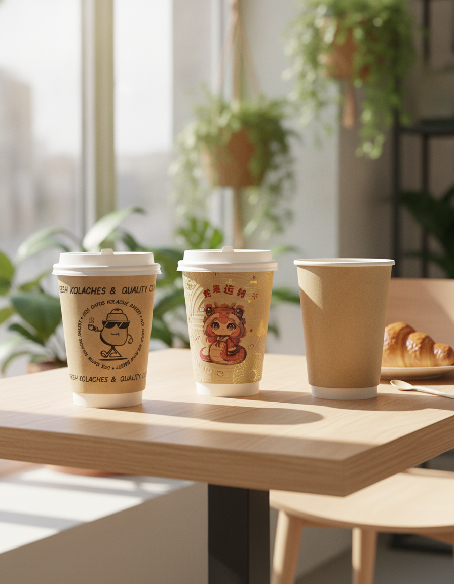 Custom Coffee Cups Compostable in a cafe and bakery setting